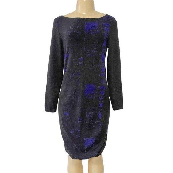 Elie Tahari Design by Nation Sweater Dress Chenille Mix Knit Black Blue Combo - Picture 3 of 12